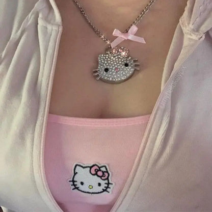 Sanrios Hello Kitty Cartoon Kawaii Original Y2K Girl Full Diamond Pendant Titanium Steel Material U Disk Necklace 512Mb Memory