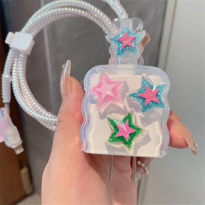 Kawaii Star iPhone Clear Silicone Charger Case and Cable Protector Cute iPhone accessories, Kawaii iPhone Charger