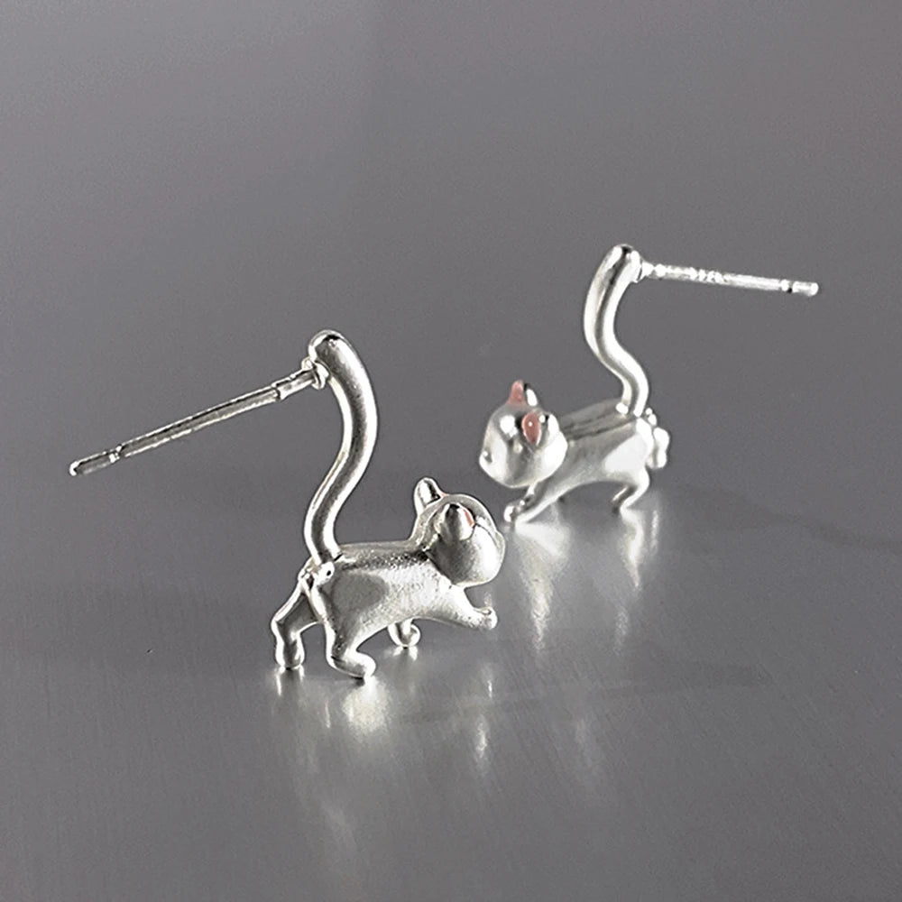 Metallic Hanging Cat Earrings