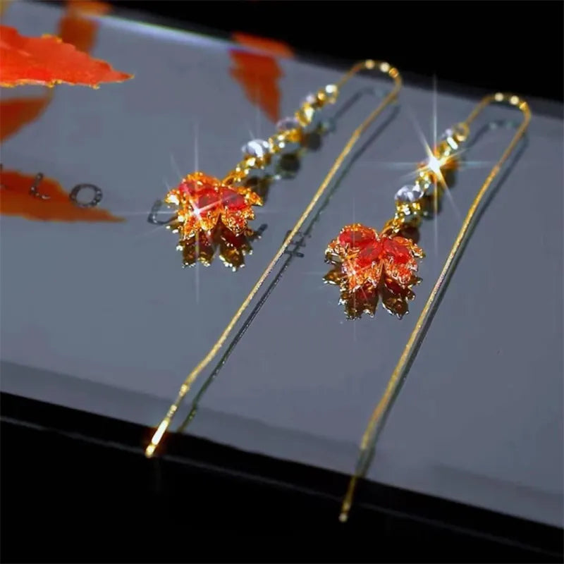 Crystal Maple Leaf Earrings