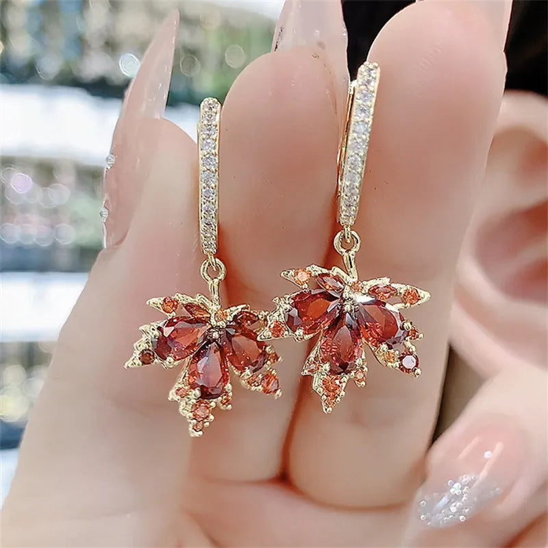 Crystal Maple Leaf Earrings