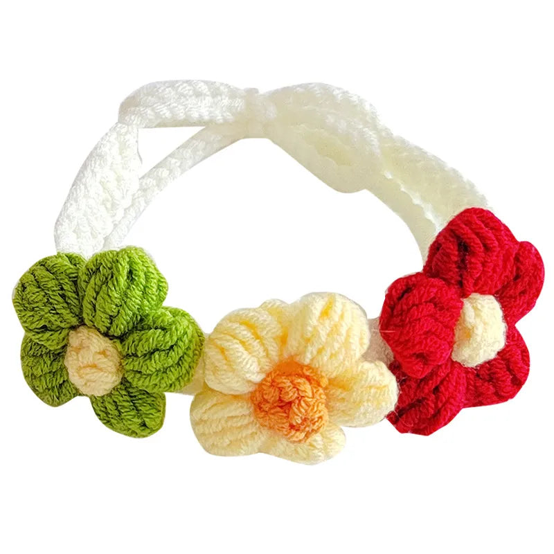 Floral Adjustable Knitted Collar For Dogs & Cats