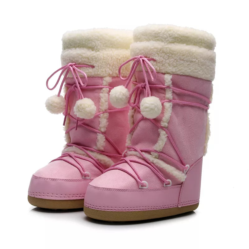 Pink Mid-calf Slip-Resistant Snow Boots