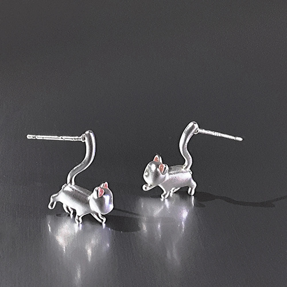 Metallic Hanging Cat Earrings