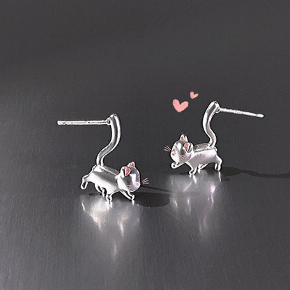 Metallic Hanging Cat Earrings