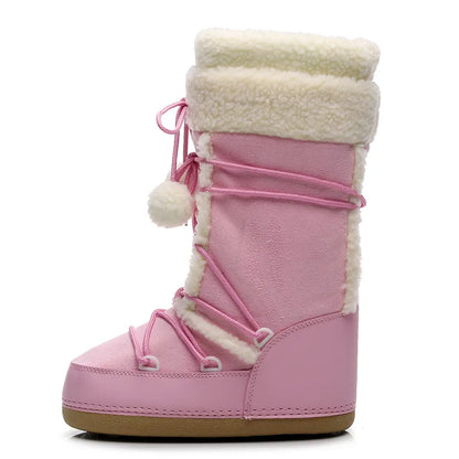 Pink Mid-calf Slip-Resistant Snow Boots