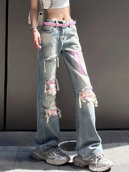 Vintage Pink Ripped Jeans