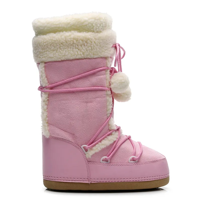 Pink Mid-calf Slip-Resistant Snow Boots