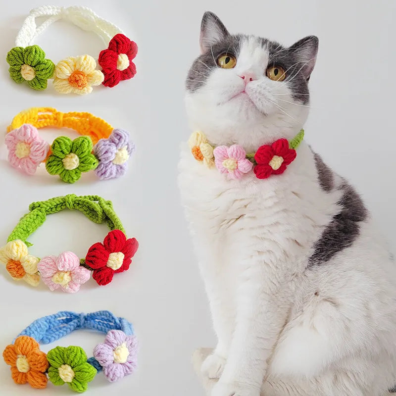 Floral Adjustable Knitted Collar For Dogs & Cats