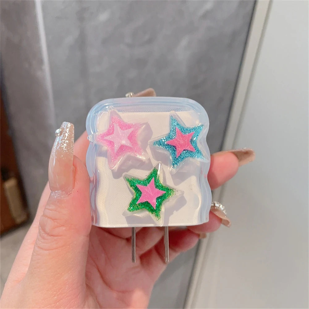 Kawaii Star iPhone Clear Silicone Charger Case and Cable Protector Cute iPhone accessories, Kawaii iPhone Charger