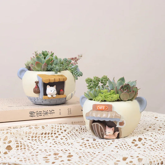 Cat Home Resin Flowerpot Home Decor