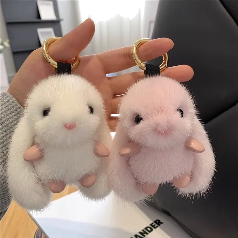 Fluffy Rabbit Ring Keychain